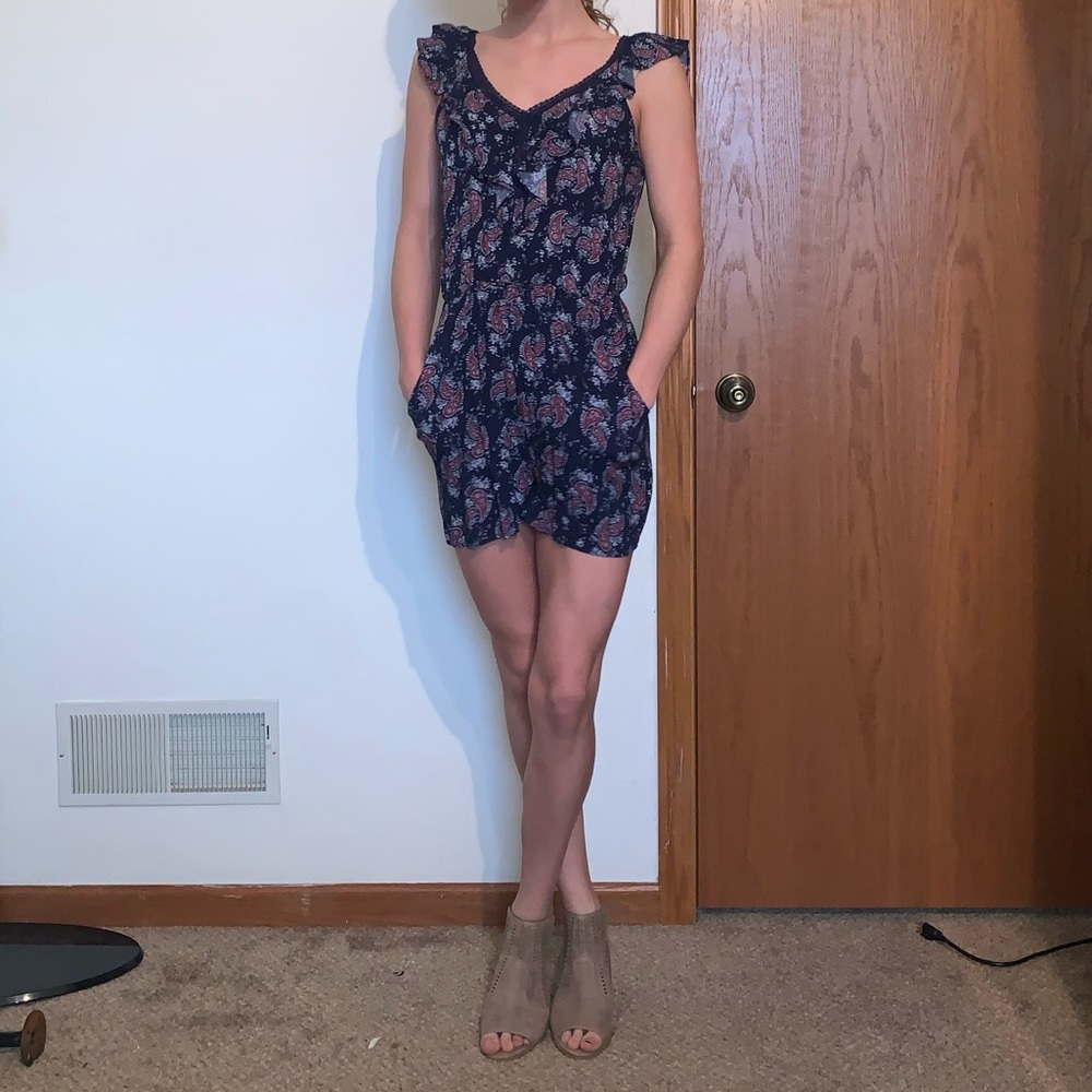 Francesca’s Red & Blue Paisley Romper
